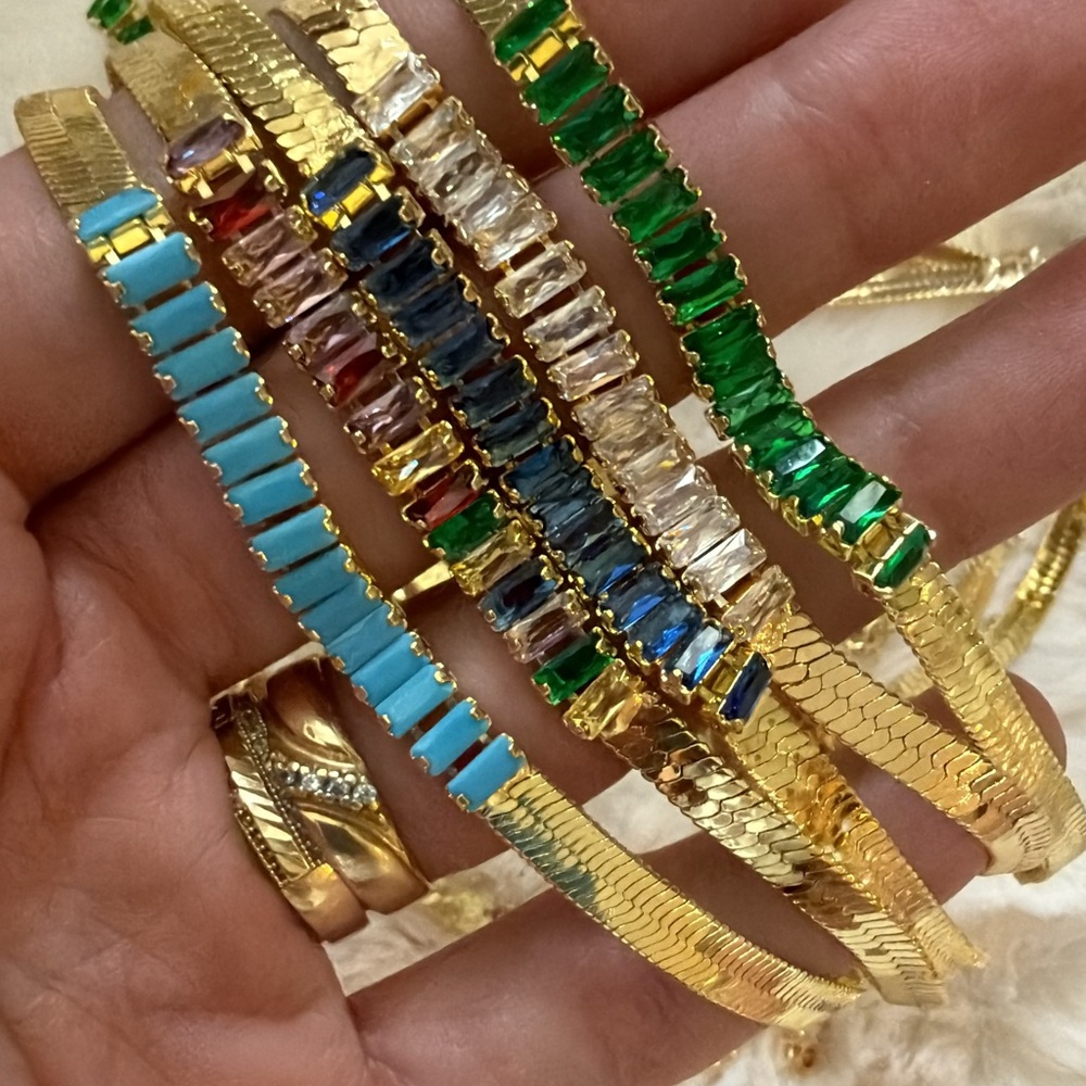 Trendy Jewels Gold-Tone Bracelet Set with Green, Turquoise, Blue & Clear Stones
